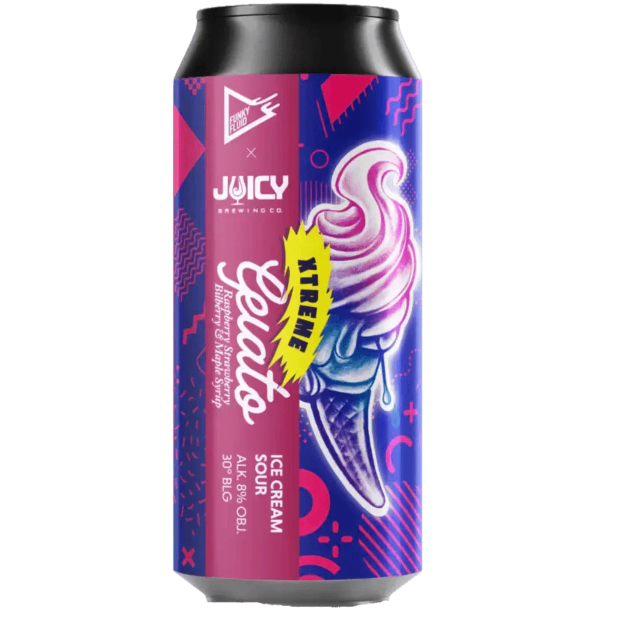 Funky Fluid x Juicy Brewing Collab Gelato XTREME Raspberry Strawberry Bilberry & Maple Syrup Ice Cream Sour 500ml (8%)