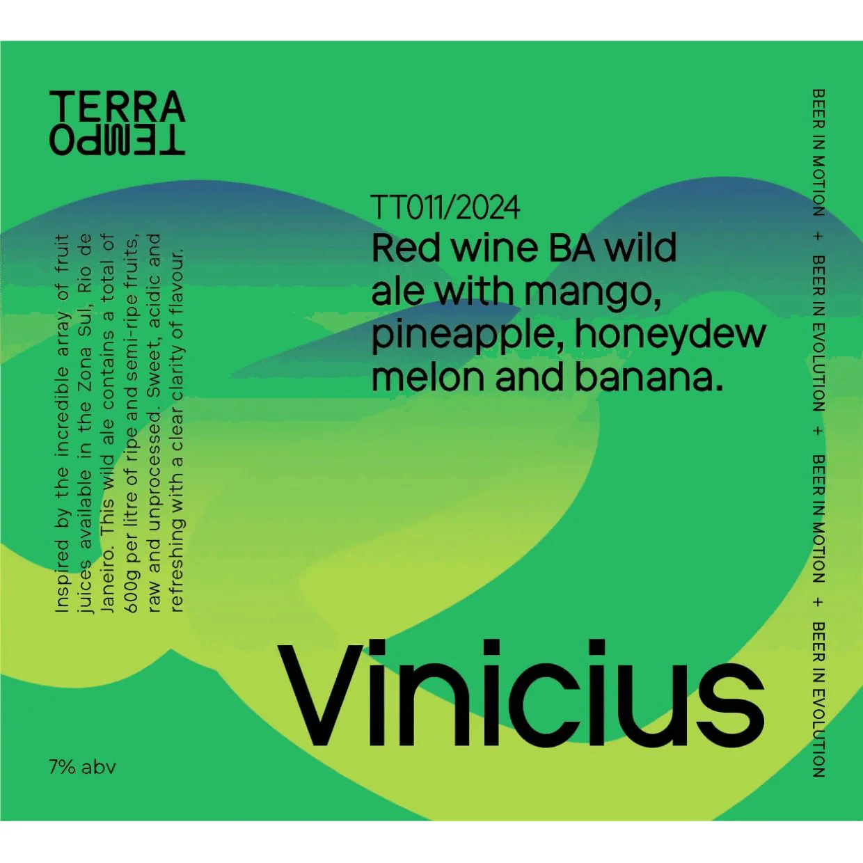 Terra Tempo Vinicius Red wine BA wild ale with Mango, Pineapple, Honeydew Melon and Banana. 750ml (7%) - Image 2